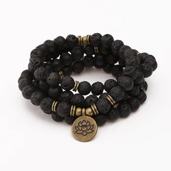 108 Бусин, браслет Будда Лотос Мала для женщин и мужчин, 8 мм, браслет-оберег из лавового камня или ожерелье, модные Украшения