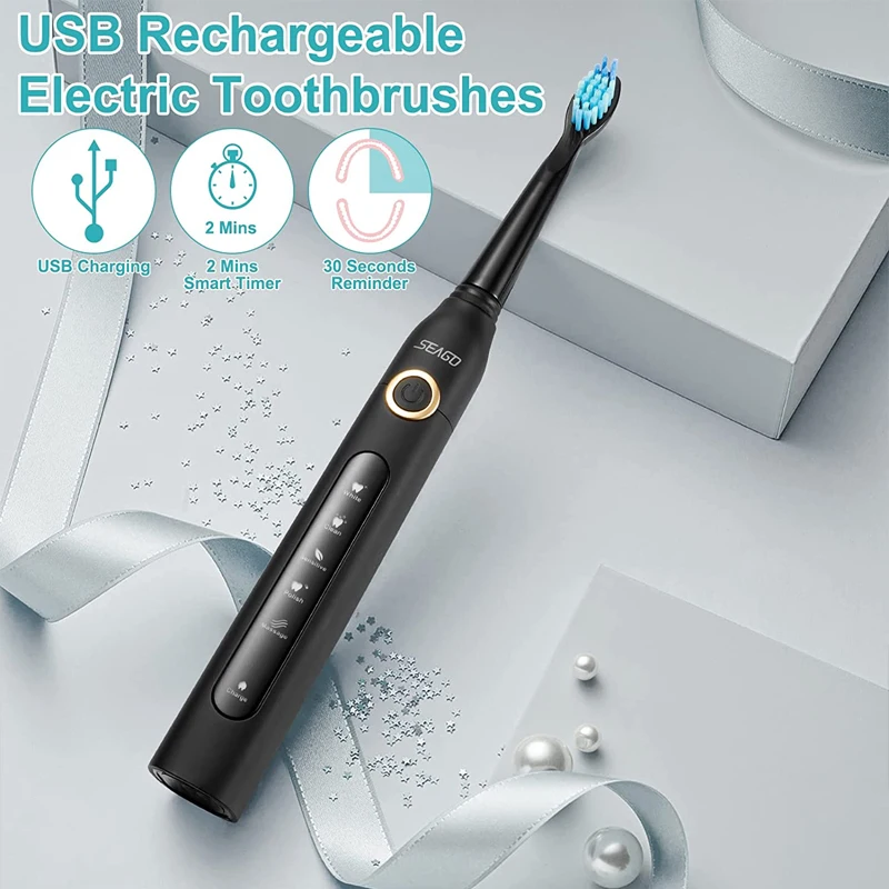 2ШТ Электрическая Зубная щетка SEAGO SG-507 Sonic Micro USB Перезаряжаемая Зубная Щетка 5 Режимов Со Сменными Головками и Коробкой для Взрослых2