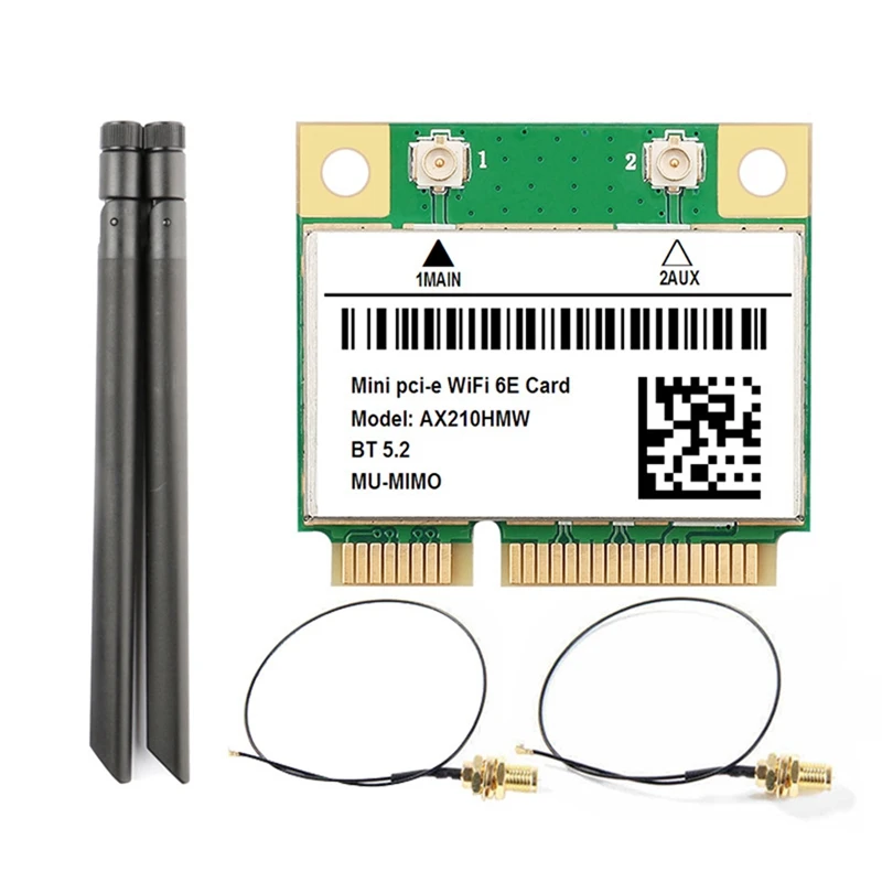 AX210 5374M WIFI 6E 5G Гигабитная беспроводная сетевая карта MINI PCIE 5,2 Модуль сетевой карты Bluetooth с антенной 8 дБ0