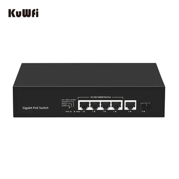 KuWFi 6-портовый POE-коммутатор Gigabit Ethernet Сетевой коммутатор Стандартизированный порт RJ45 IEEE 802.3 af/at для POE-камер