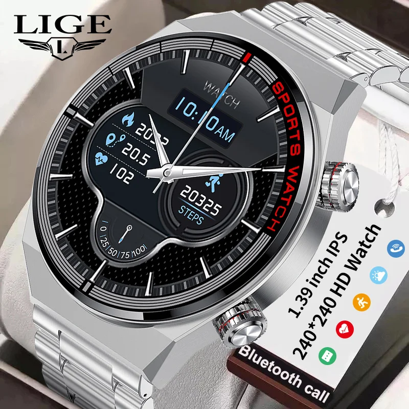 LIGE Модные Смарт-часы Для Мужчин, Bluetooth, Полный сенсорный экран, IP67, Водонепроницаемые Часы, Спортивные, Для Фитнеса, Умные Часы, Мужские Reloj Hombre0