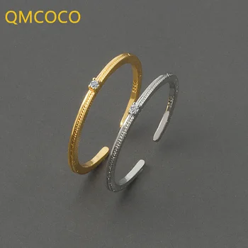 QMCOCO Серебристый Цвет, круглое геометрическое тонкое кольцо с цирконием, модные женские ювелирные украшения, Новые простые ювелирные аксессуары, подарок для вечеринки
