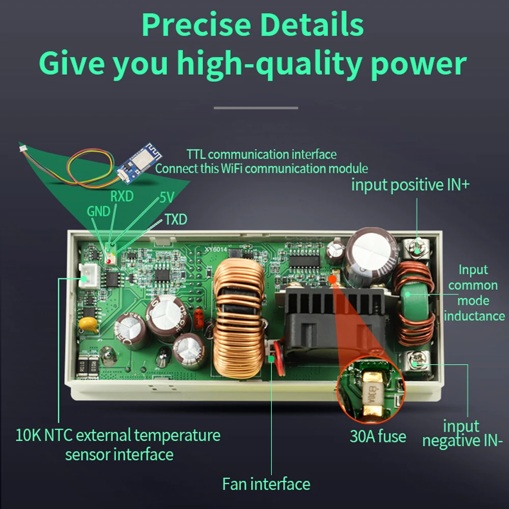 XY6014 Регулируемый источник питания постоянного тока с ЧПУ, стабилизированный постоянным напряжением и поддержанием постоянного тока 15A 900 Вт понижающий модуль5