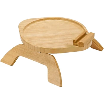 Бамбуковый столик-поднос для дивана, зажим для столика на подлокотнике дивана с вращающимся на 360 ° держателем телефона, поднос для дивана на подлокотнике