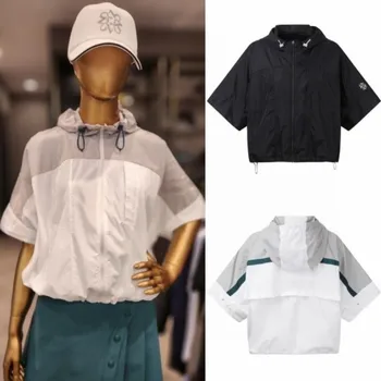 Внешняя торговля, Корейская одежда для гольфа, Женский Тонкий Тренч с коротким рукавом, Спортивная одежда на открытом воздухе, Дышащее Солнцезащитное пальто с капюшоном