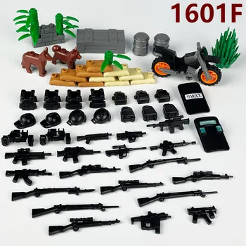 Военная сумка с оружием, Темный Пулемет, мега модель, Строительные блоки, Набор игрушек, Мини-фигурки, Сборные кирпичи, сделай сам, F