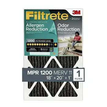 Воздушный фильтр для печи HVAC 3M 18x20x1, MERV 11, Allergen Plus Для Уменьшения Запаха, 1200 MPR, 1 Фильтр