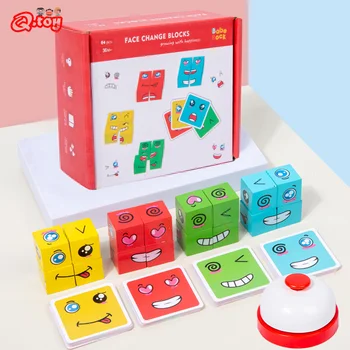Детский Кубик для изменения лица, игра-головоломка с выражением Монтессори, строительные блоки, игрушки для раннего обучения, развивающая игрушка для детей