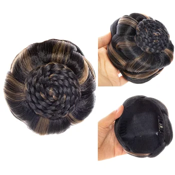 Женская Синтетическая заколка для волос в шиньоне из термостойкого волокна, Плетеные Аксессуары для волос для женщин, Черная заколка на булочке