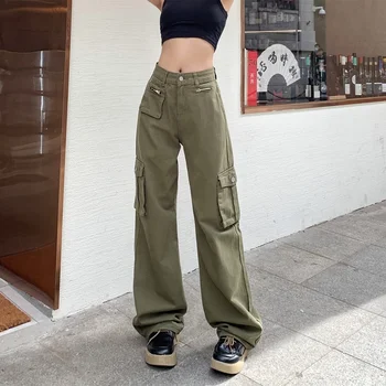 Женские комбинезоны в стиле ретро, новые уличные прямые повседневные брюки в пол с высокой талией