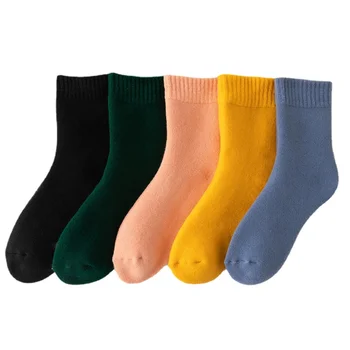 Женские носки, осенне-зимние утепленные плюшевые теплые носки, 5 пар в упаковке, женские носки средней длины 2023, M001