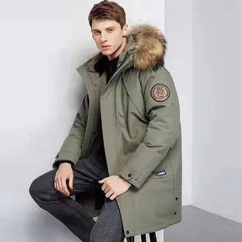 Зимняя пуховая куртка из натурального волчьего меха с капюшоном, Модная парка, короткое пальто средней длины на пуху, Толстая теплая верхняя одежда, повседневная одежда