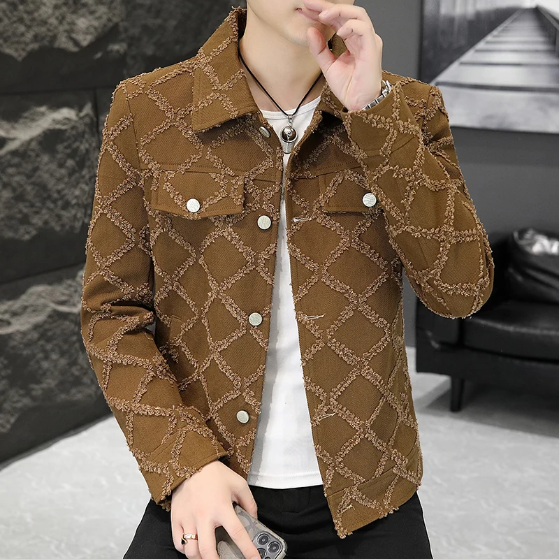 Корейская модная клетчатая куртка для мужчин 2023, Осенняя куртка-бомбер, мужская Повседневная деловая верхняя одежда, социальная Уличная одежда, Ветровка, пальто0