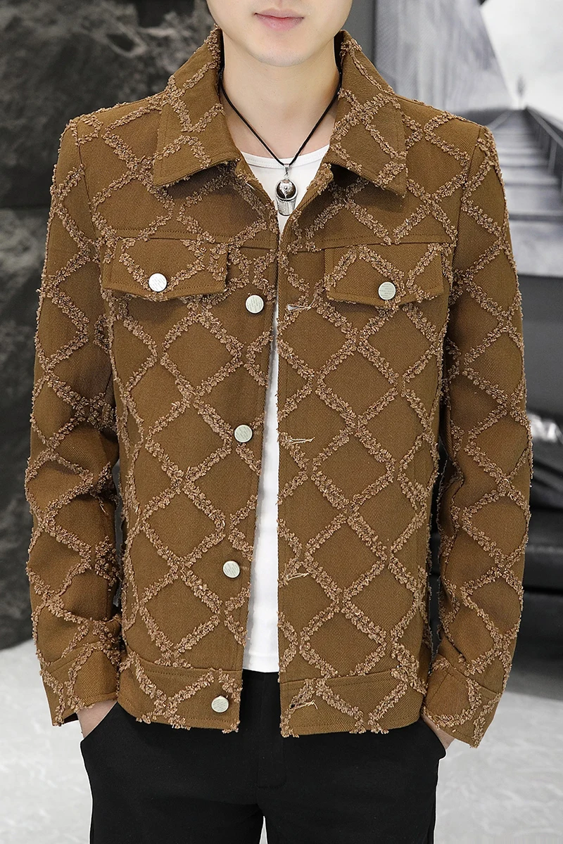Корейская модная клетчатая куртка для мужчин 2023, Осенняя куртка-бомбер, мужская Повседневная деловая верхняя одежда, социальная Уличная одежда, Ветровка, пальто5