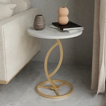 Креативный диван, Каменная плита, Маленький круглый Приставной столик, столик для гостиной, Журнальный столик на балконе, Простой металлический угловой столик