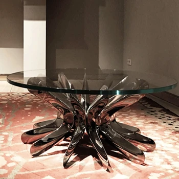 Креативный журнальный столик из закаленного стекла, Дизайнерская вилла, гостиная, круглый чайный столик в современном минималистичном стиле из нержавеющей стали