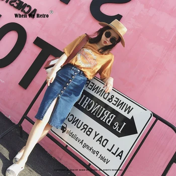 Модная летняя джинсовая юбка на каждый день в стиле Опрятный панк, Простая винтажная Юбка трапециевидной формы с разрезом и высокой талией, Повседневная джинсовая юбка Femme RS059