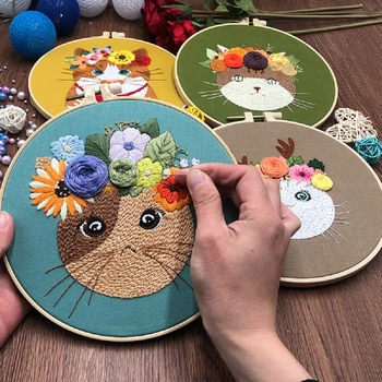 Набор для вышивания Пяльца для вышивания кошек Игла для вышивания Холст для вышивания Нитки для вышивания DIY Kit Вышивка Рукоделие