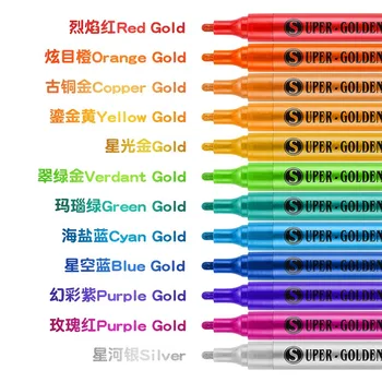 Набор Металлических фломастеров Guangna, 12 цветов, 0,7 мм/2,3 мм, Цветные Водонепроницаемые перманентные поворотные ручки, Рекламный плакат POP ручка