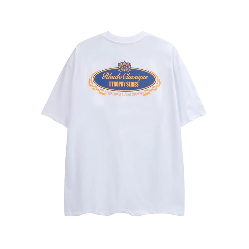 Новая весенне-летняя хлопковая футболка Rhude из высококачественного хлопка с принтом и круглым вырезом для мужчин и женщин1
