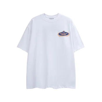 Новая весенне-летняя хлопковая футболка Rhude из высококачественного хлопка с принтом и круглым вырезом для мужчин и женщин