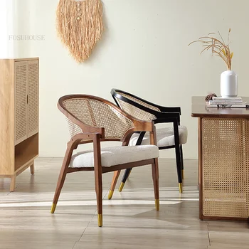 Обеденные стулья из Скандинавского Роскошного дерева Для столовой Кресло Современный Дизайнерский обеденный стул из ротанга Мебель Со спинкой для отдыха HY