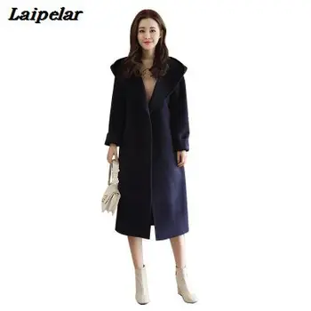 Осенне-зимнее новое корейское женское шерстяное пальто 2020 года с капюшоном в длинном разрезе, пальто-тренч с завязками для самосовершенствования