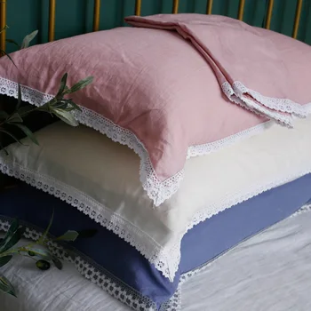 Полотенце для подушки из чистого натурального Льна, Кружевная Наволочка из натурального льна, однотонное Дышащее полотенце для Подушки во французском стиле Кантри