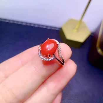 Серебряное кольцо с красным кораллом для вечеринки 8 мм * 10 мм из натурального драгоценного коралла, Серебряное кольцо из твердого серебра 925 пробы, ювелирные изделия из красного коралла