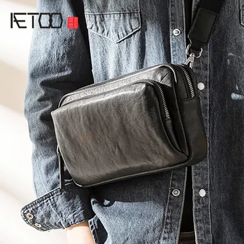 Трендовая мужская кожаная сумка AETOO, многофункциональная сумка для рук из кожи головы, сумка через плечо большой емкости, повседневная маленькая сумка для переноски