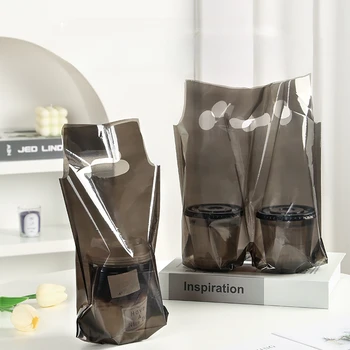 Черный пакет для упаковки чая с молоком, упаковка для напитков на вынос в кафе с одной или двойной чашкой, одноразовая пластиковая сумка-тоут