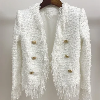Элегантный Весенне-осенний Блейзер SS2021 Для женщин, Двубортный Твидовый жакет с бахромой из ткани с кисточками и коротким пальто Colthes