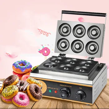 электрическая машина для приготовления пончиков с 6 отверстиями, Коммерческая Электрическая машина для приготовления тортов, Круглая машина для приготовления тортов, машина для приготовления пончиков с антипригарным покрытием