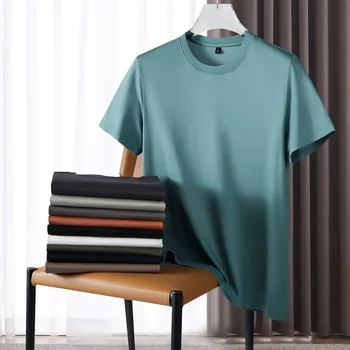 Tide плюс размер 8XL, мужская повседневная летняя футболка с короткими рукавами, плюс размер, лиоцелевый хлопок, сплошной цвет, с короткими рукавами, 140 кг
