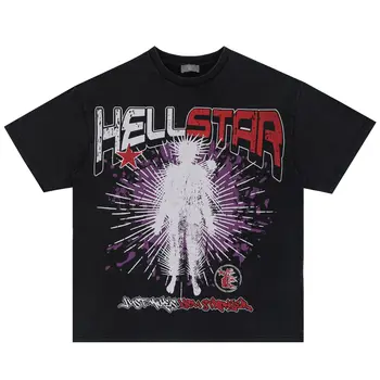 Винтажная футболка 2023 года, футболка High Street Hellstar с коротким рукавом, Свободные английские Буквы, Забавный Абстрактный Принт