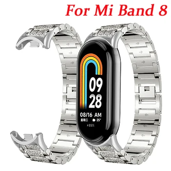 Для Mi Band 8, аксессуары для часов с бриллиантовым ремешком, Металлический ремешок для часов xiaomiband 8, браслет Correa Для Xiaomi smart band 8, браслет