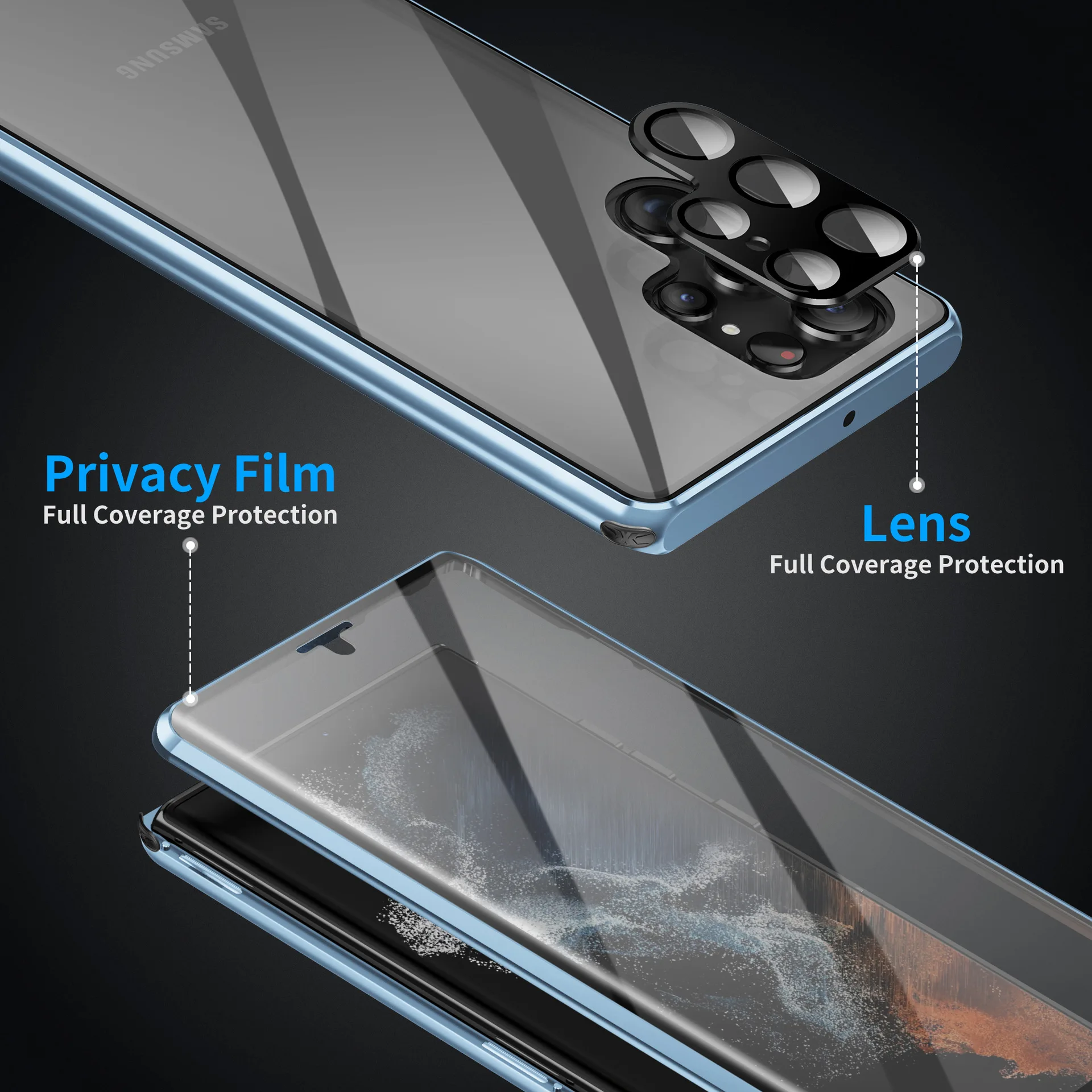 Для Samsung Galaxy S23 S22 Ultra Case Подушка Безопасности С Четырьмя Углами Свечения, Защищающая От Посторонних Глаз, Скрывающая Стеклянный Объектив Камеры, Металлическая Крышка Для Предотвращения Падения2
