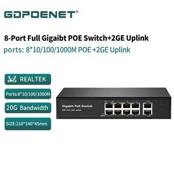 Коммутатор PoE Ethernet с 8 портами 10/100/1000 Мбит/с + восходящий канал 2GE с VLAN для камеры видеонаблюдения