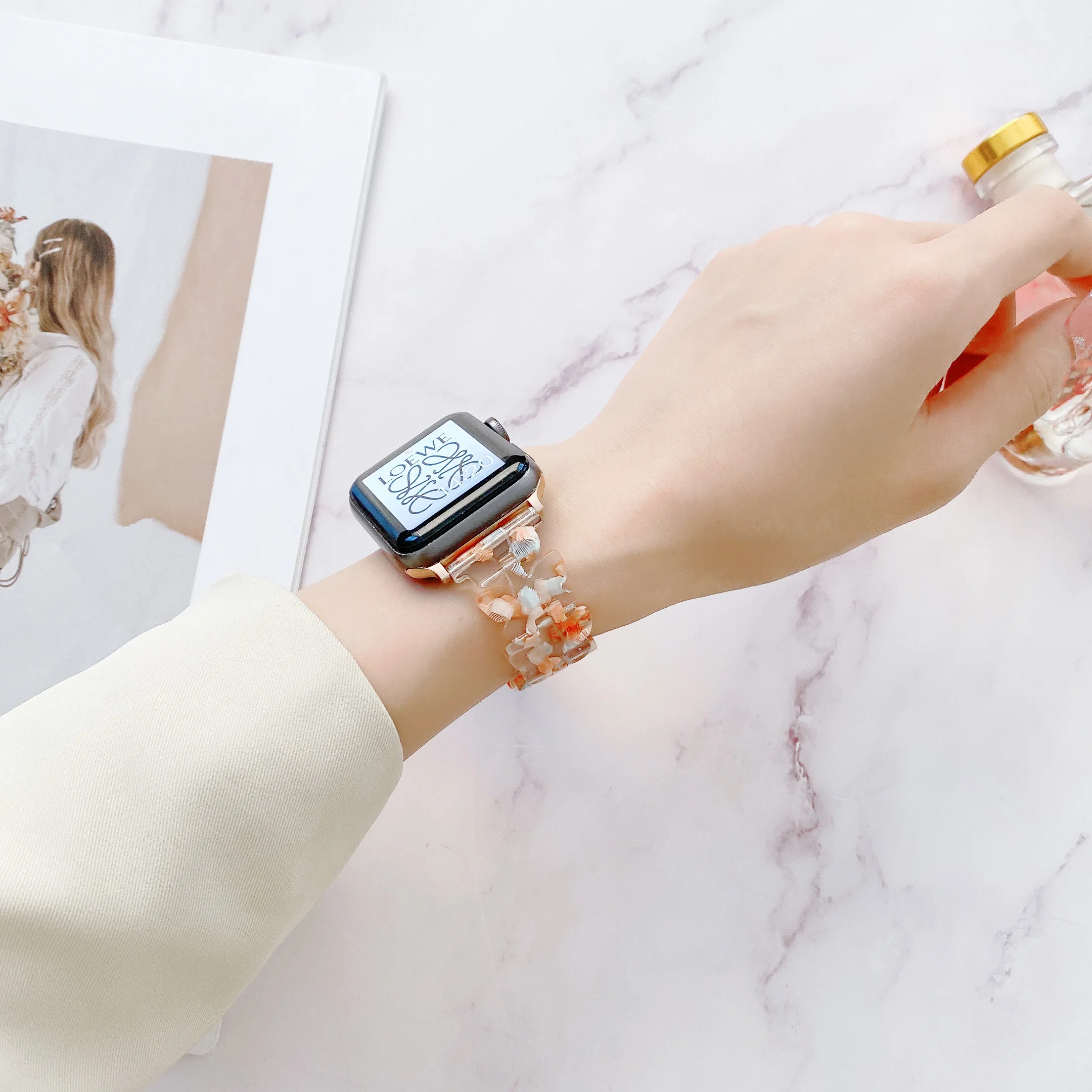 Модный Женский Ремешок для часов INS из смолы 20 22 38 40 41 44 45 мм для Apple Watch 5 6 SE 7 45 мм Galaxy Watch 22 мм4