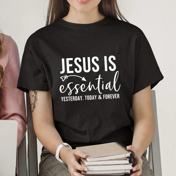 Футболка с буквенным принтом Jesus Is Essential, Короткий рукав, Простая футболка в стиле Харадзюку, Женская Цветная Одежда с круглым вырезом для женщин, Прямая поставка